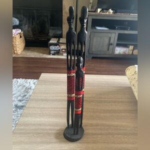 Trio of Thin Figures Black Red Beige Handmade Carved Wood Tanzania African Men
